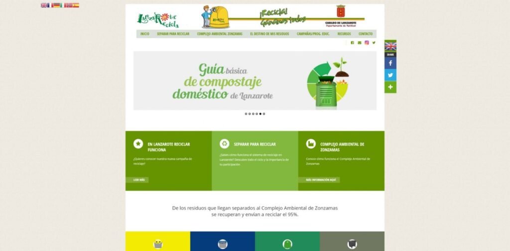 Captura de la página de inicio de Lanzarote Recicla