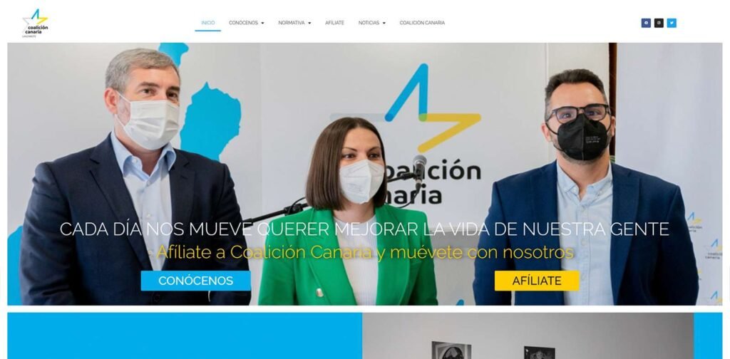 Captura de la página de inicio de Coalición Canaria Lanzarote