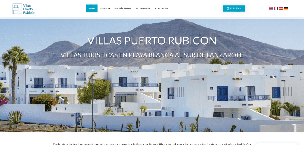 Captura de la página de inicio de Villas Puerto Rubicón