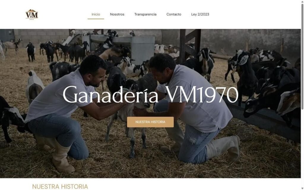 Captura de la página de inicio de Ganadería VM