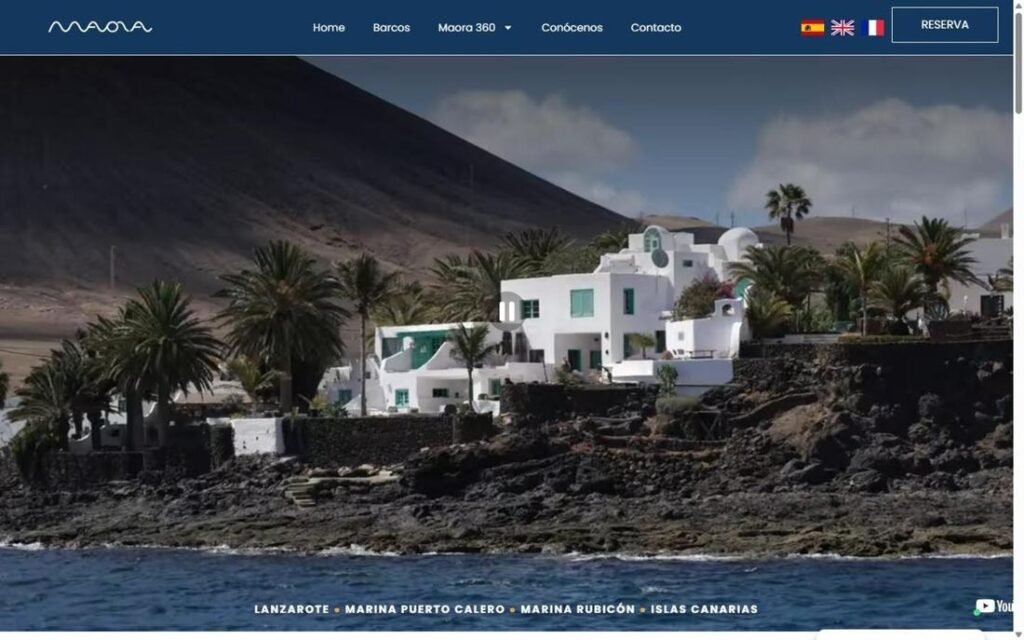 Captura de la página de inicio de Maora Yachting