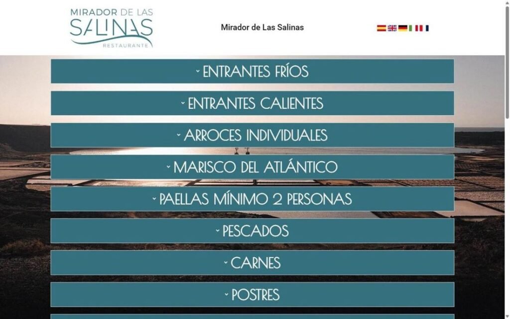 Captura de la página de inicio de Carta Mirador de las Salinas