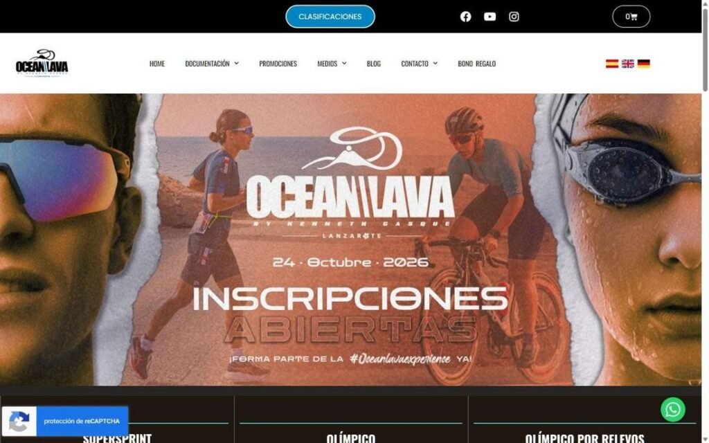 Captura de la página de inicio de Ocean Lava Lanzarote