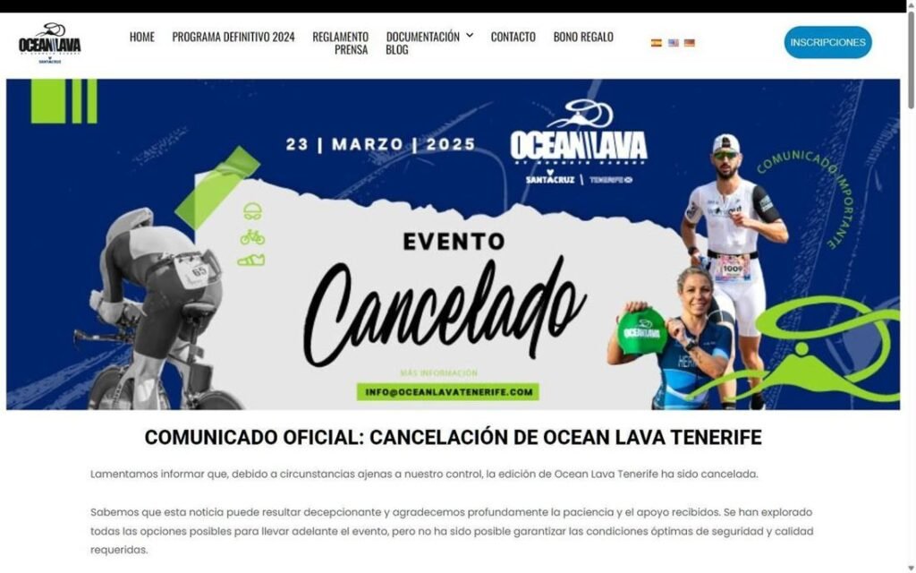Captura de la página de inicio de Ocean Lava Tenerife