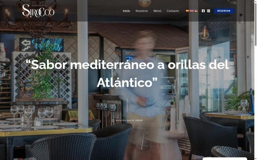 Captura de la página de inicio de Restaurante Sirocco